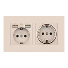EU 2gang power socket,16A electrical plug grounded ,socket with usb, 146mm*86mm pc white/black/gold wall socket