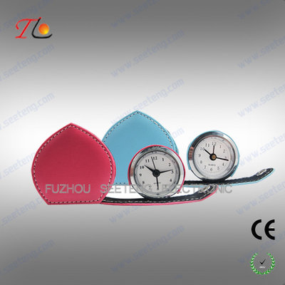 China Mini folding heart shape leather travel clock alarming clock suitable for young ladies supplier