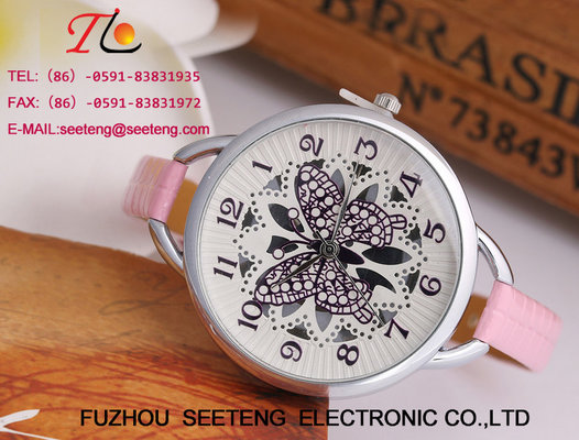 China Colorful leather band butterfly customize dial fashion ladies watch supplier