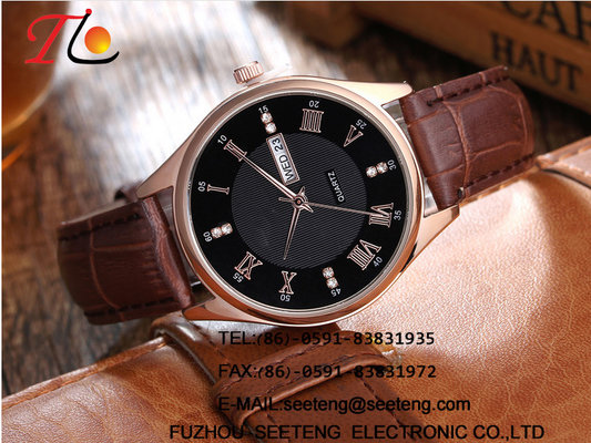 China Brand high quality  Men's analog watch with  stainless steel case and pu leather band supplier