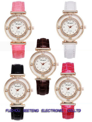 China Colorful pu leather strap  wrist watch with fashion design and diamond inset dial for ladies supplier