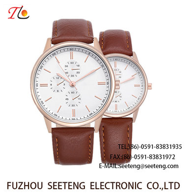 China wholesale Pu watch Round dial alloy case  quartz watch fashion watch concise style brown pu strap supplier