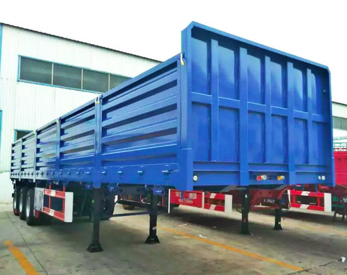 China 60 Tons 3 Axle Flatbed Trailer , High Fence Sidewall Flatbed Container Trailers supplier