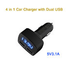 4 In 1 Car Charger Dual USB 5V 3.1A Vehicle LED Display For Phone / GPS / MP3