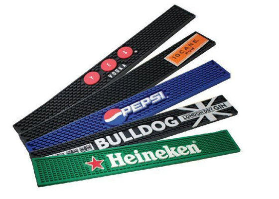 China Embossed Logo Black Pvc / Rubber Bar Mats Soft Durable For Beer Promotion Gift supplier