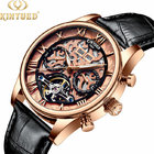 KINYUED genuine leather tourbillon mens automatic watch skeleton mechanical watch luminous watch supplier