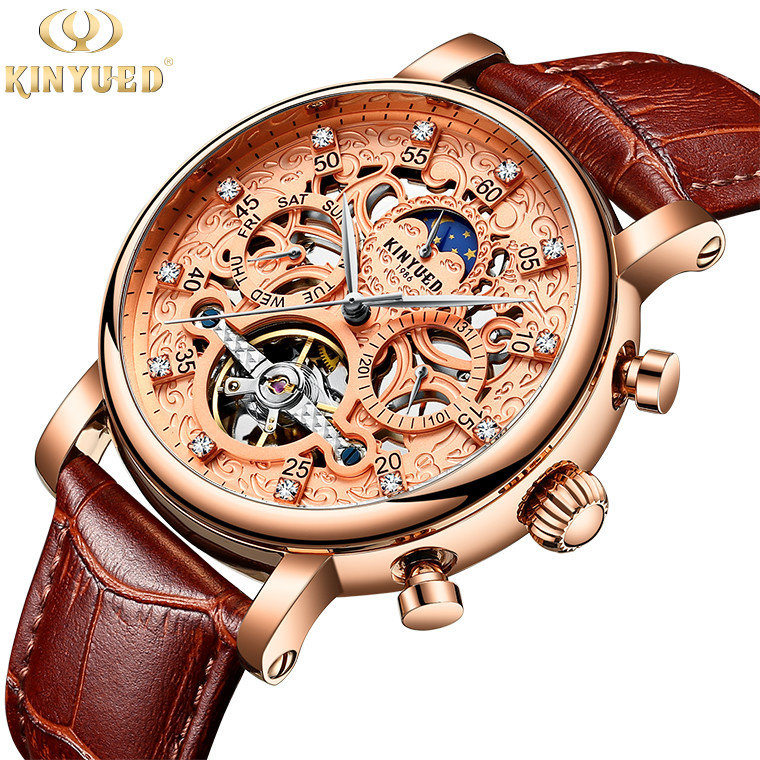 Luxury brand automatic mechanical movement genuine leather men charm wrist waterproof watch supplier