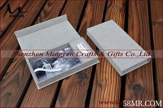 China Magnet Linen USB Flash Drive Box with 4x6 Photo Stroage Box and Hinged Lid supplier