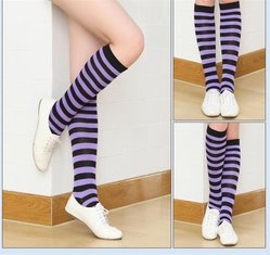 Elegant stripe patterned design polyester long socks in high quality for ladies