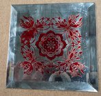 silk printing glass decorative mirror red flower art glass