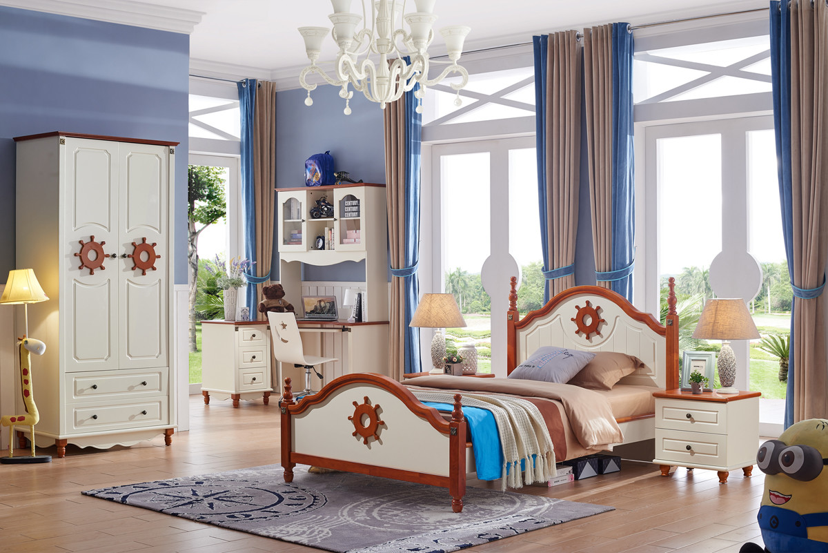 Elegant MDF modern white mediterranean style wooden kids bedroom furniture set