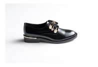 Genuine Leather Shoes with Pearl Black Leather shoes European Style Metal Buckle Pretty Women Dress Shoes