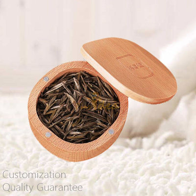 China Good Quality Well Crafted Cut Round Beech Wood Travel Tea Leaves Case, Personalized Logo Brand, 6 Tea Tins. Small Order. supplier