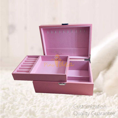China Matte Pink Color Women Girls' Vacation Gift Wooden Jewelry Storage Chest Box with Mirror , Personalized Logo Brand. supplier