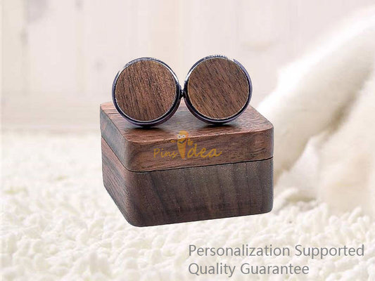 China Men's Accessories Vacation Gifts Black Walnut Wooden Cuff Links with Gift Box, Laser Engraved Logo, Small Order supplier
