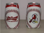 Promotional leather beer can holder with neoprene lining, logo pattern made by embroidery