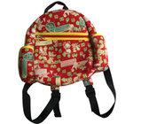 Red zipper neoprene children backpack with one main roomy pocket and a small front pocket,cute animal pattern on outside