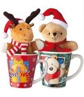 Promotional Christmas Ceramic Pottery mug with toy,red or green