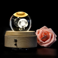 China 2018 new Rotating Wooden  crystal 3D led night light Music Box with Unique 3D inner engraving Tech supplier