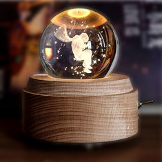 China 2018 new Rotating Wooden  crystal 3D led night light Music Box with Unique 3D inner engraving Tech supplier