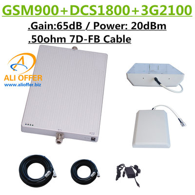China High Power GSM DCS 3G 9001800 2100MHz TriBand Cellphone Mobile Signal Booster Repeater Amplifier+Panel Antenna+15m 7D-FB supplier