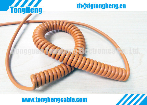 China Orange Colour TPE Sheath Custom Spiral Retractable Cable with UL Approval Mark supplier
