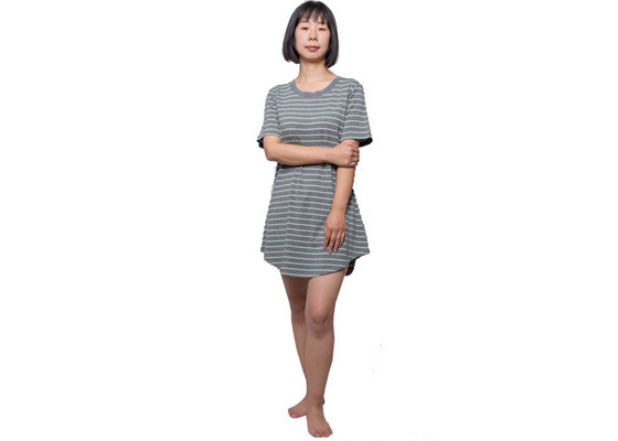 China Woman Short Sleeve Ladies Summer Pyjamas Nightwear Bamboo Cotton Stripe Fabric supplier