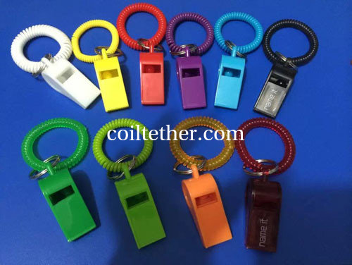 Red/Blue Plastic Wrist Band Coil Loop with Plastic Alerting Whistles supplier