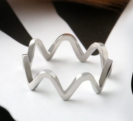 China Wavy Shape Siver Color  Ring ECG Design Stainless Steel Ring supplier