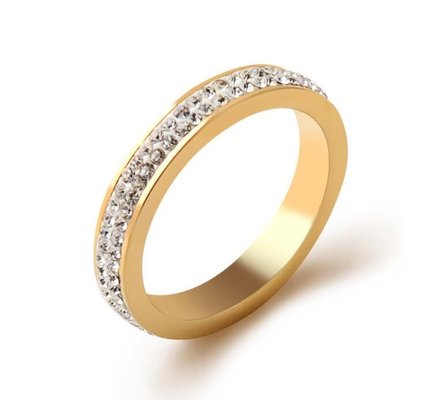 China Double Row Diamond Ring Stainless Steel Jewelry Fashion Golden Diamond Ring supplier