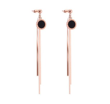 China Fashion Jewelry Stainless Steel Tassel Earrings for Women Rose Gold Color Plating Black Stud Earring for Girl supplier