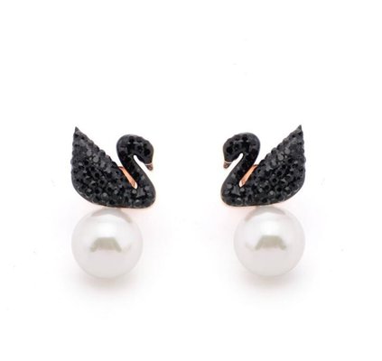 China Elegant Pearl Drop Earrings for Women Jewelry, Black Diamond Swan Stud  Design Earring for Women supplier