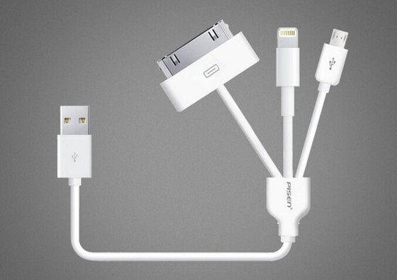 China original 3 in 1 Pisen USB cable with package, Iphone 4(S) USB cable+ Apple Lightning USB cable+Android USB cable supplier