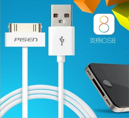 China Brand new and original Pisen USB cable for Iphone 4(S)/Ipad 2/3 with package, Pisen 30 pin USB cable supplier