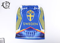 Sweden Team Sublimation Printed String Sports Bag , Custom Promotional Beach Pull String Bag