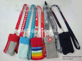 China Polyester knit mobile phone pouch lanyard, custom knitted phone bag holder lanyards, supplier