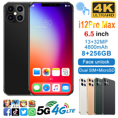 i12 Pro Max global cheapest face unlock cell phone 6.5 Inch 1+8GB 2.0MP 5.0MP smart mobile phones Non removable battery