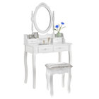 Vanity with Mirror and Stool Set
