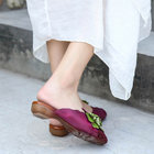 S001 Genuine leather women's shoes flower woven cool and breathable slippers factory direct sales