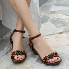 S010 Manufacturers 2020 new floral temperament women's heel shoes, one-word cool round head comfortable buckle mid-heel