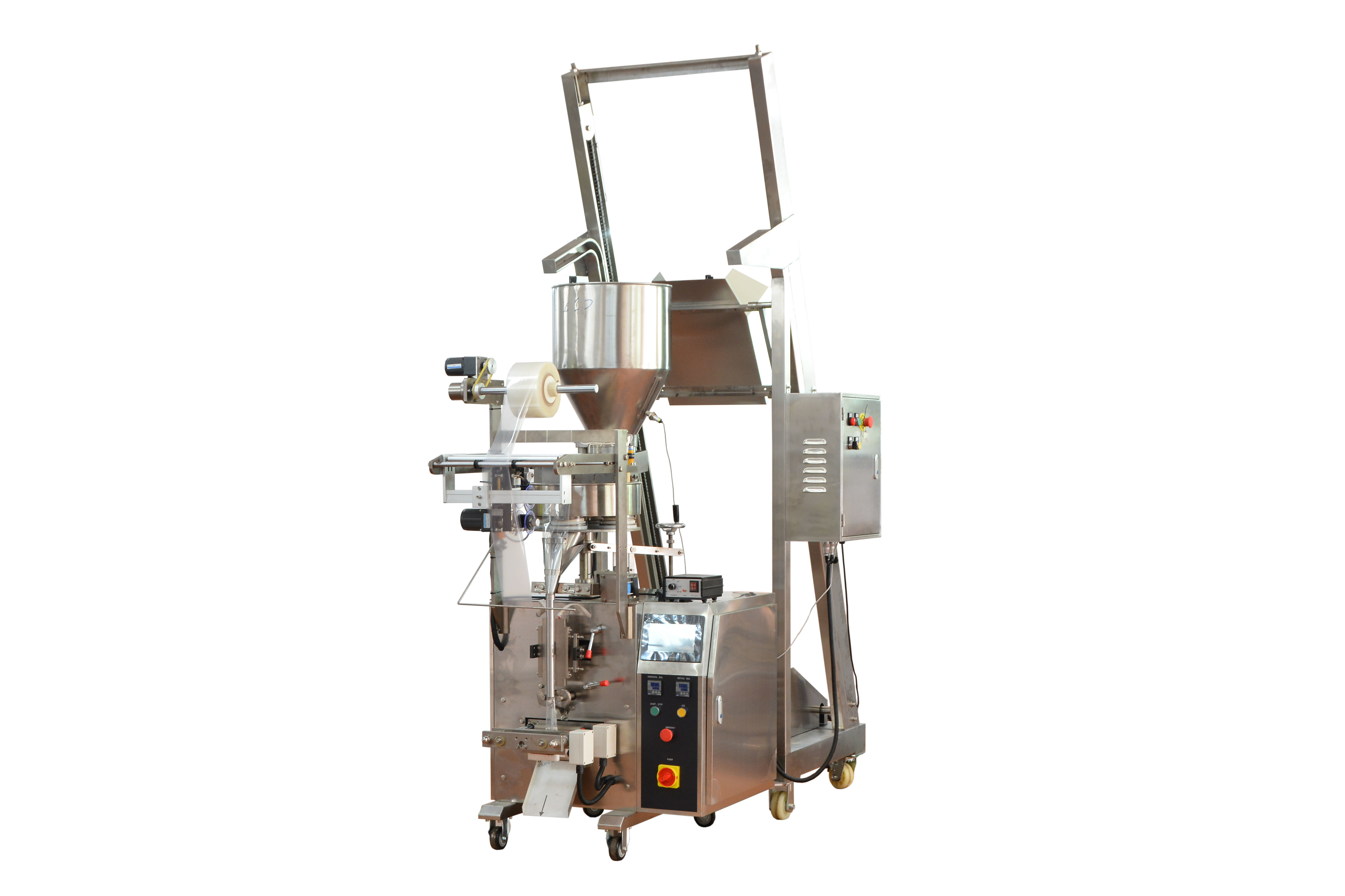 Automatic sachet popcorn/nuts/chips packing machine with cup volumetric filler