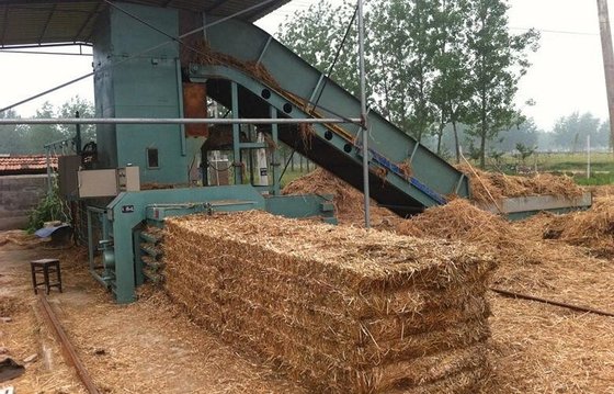 China 8~10T/H HFW100 capacity horizontal straw baler with conveyor for pressing straw into bale from HFBALER supplier