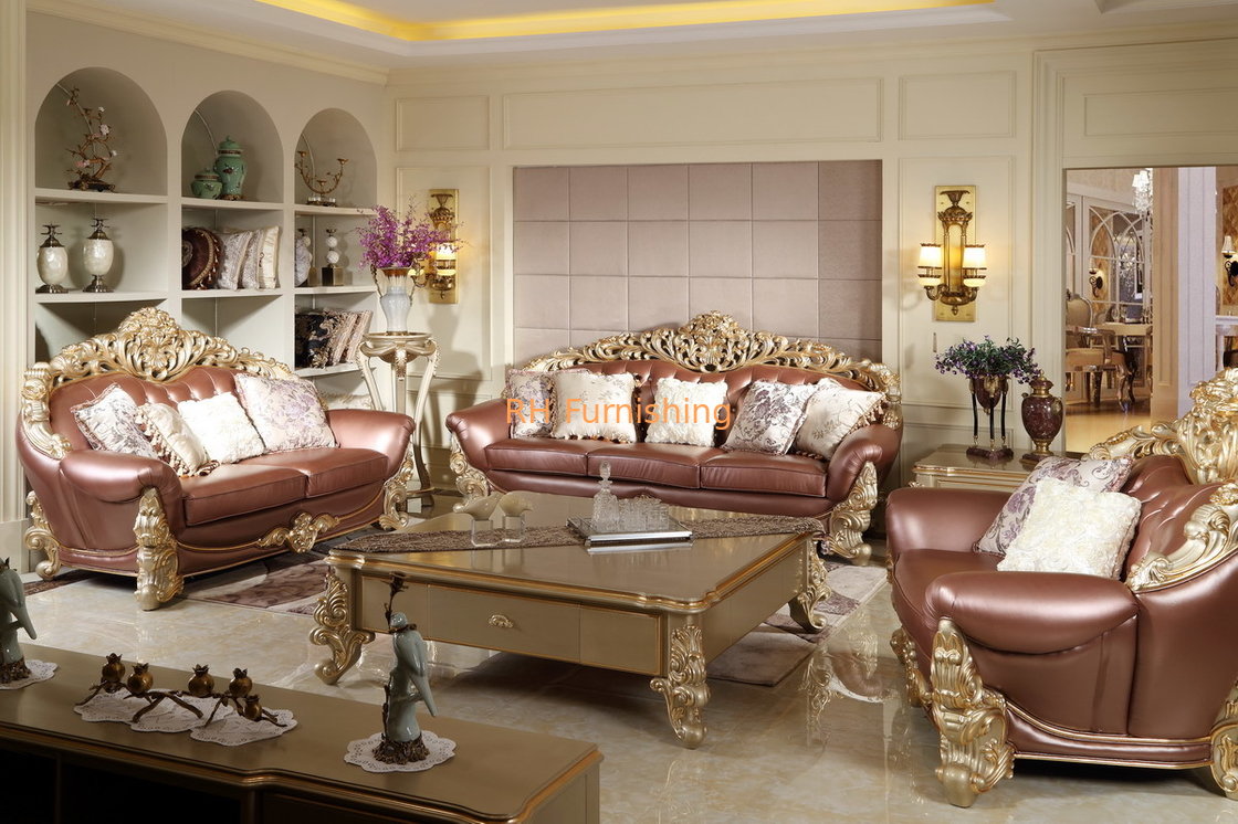 Joyful Ever Furniture Classic Luxury Leather Sofa set by Hand carving for Reception room supplier