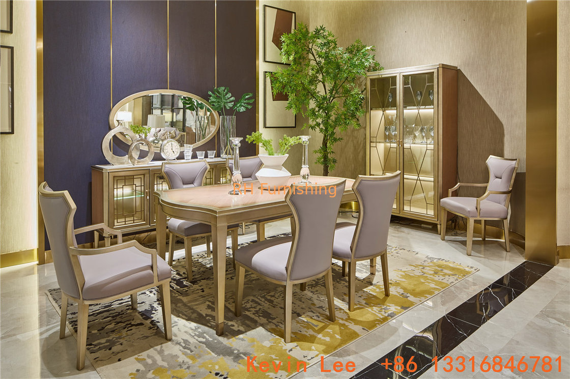 Light luxury dining room furniture Nice wood table with Leather dining chairs for Villa home interior design furniture supplier