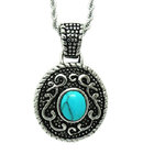 925 Silver Plated Titanium Steel Rope Chain with Vintage Old Turquoise Pendant(SP046)