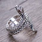 Snake Style Simulated Garnet Eyes Scale Serpent Ring 925 Sterling Silver Band Ring(057738)