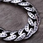 Sterling Silver Heavy Chunky Cuban Curb Link Engraved Stars Mens Bracelet (058880)