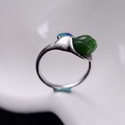 925 Sterling Silver Enamel Natural Jade Ring Open Adjustable Size (059850)