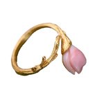 Women Sterling Silver Natural Pink Shell Tulip Gold Plated Ring Open Adjustable Size (058736)