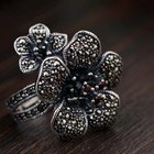 Women Antique 925 Sterling Silver Flower Style Marcasite Ring(MKS20021)